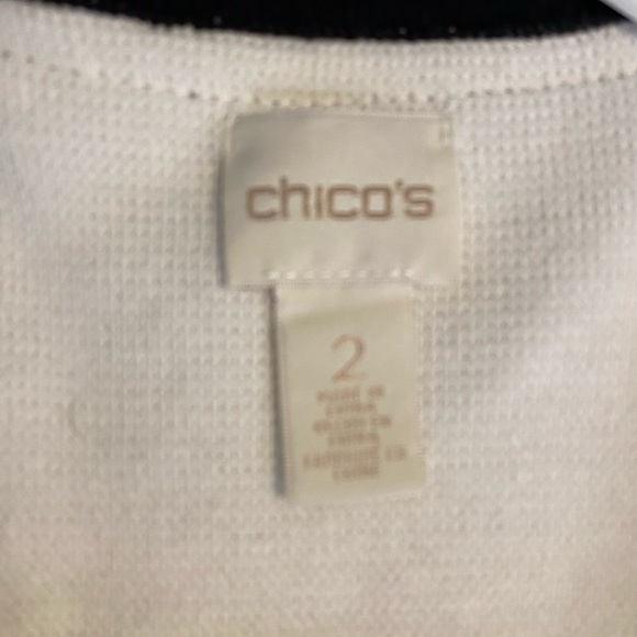 Chico’s Cardigan White Black Fringe 100% Cotton Medium - Picture 6 of 12